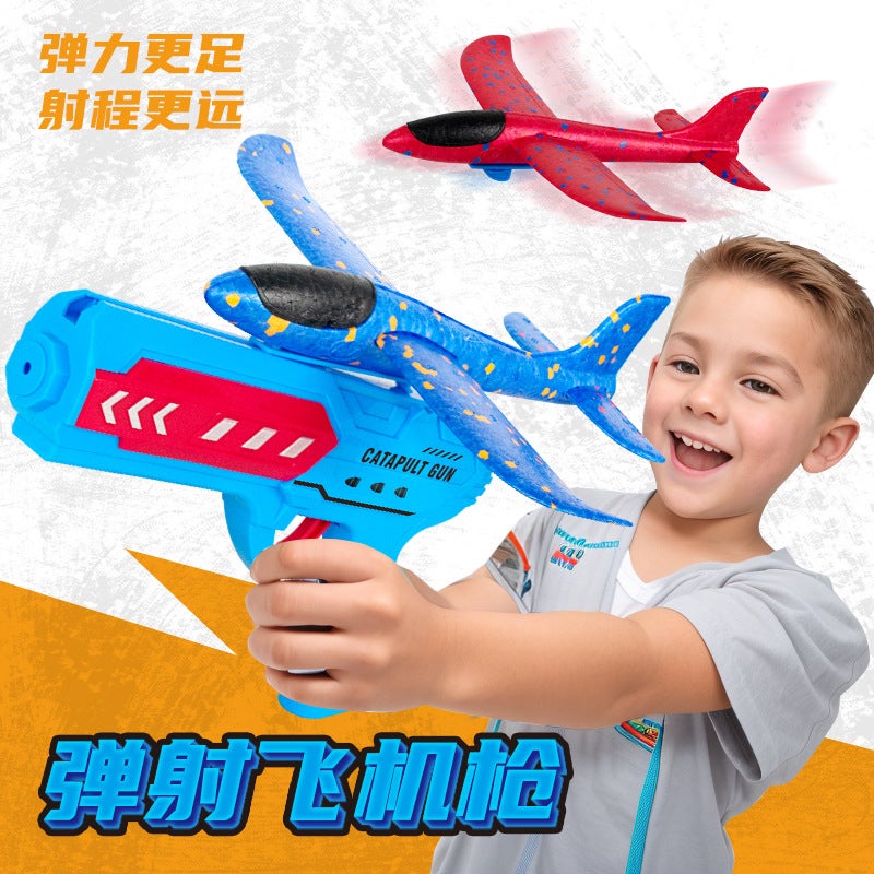Children'S Outdoor Ejection Foam Plane Kite Flying Hand Throwing Glider Launching Gun One Button Flying Boy Toy - Image 2